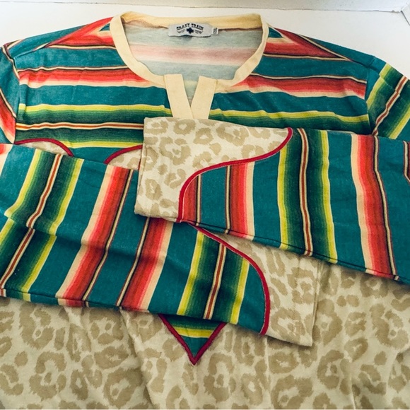 Crazy Train Pull Over Top Size 2XL Southwest Stripe Leopard Western Long Sleeve - Picture 11 of 16